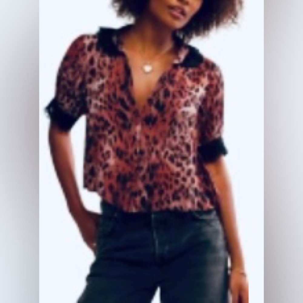 Free People Leopard Print Button-Front Blouse - Brown & Black - Picture 4 of 5